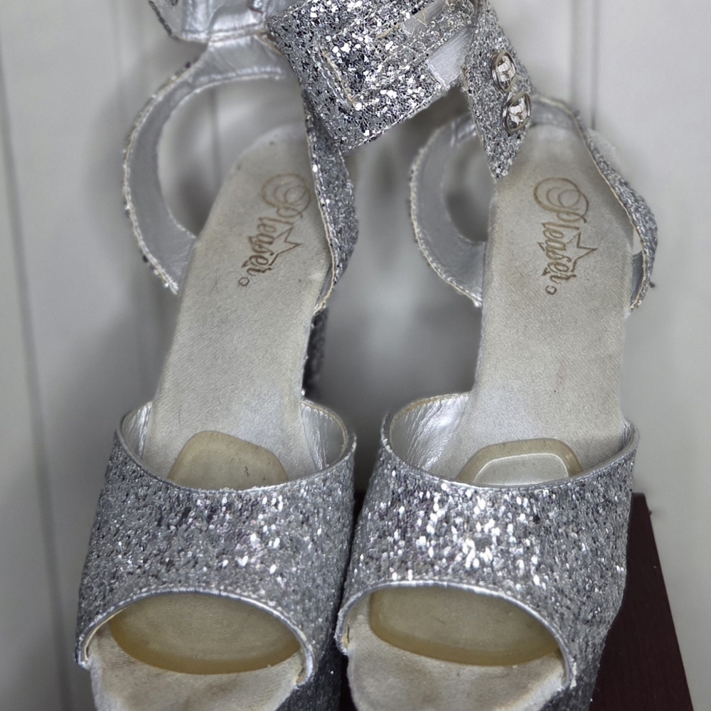 Pleaser Silver Glitter Platform Heels